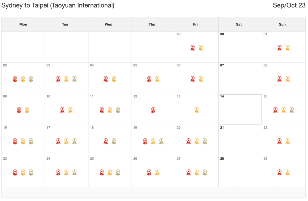 Classic Reward Flight Availability Taipei