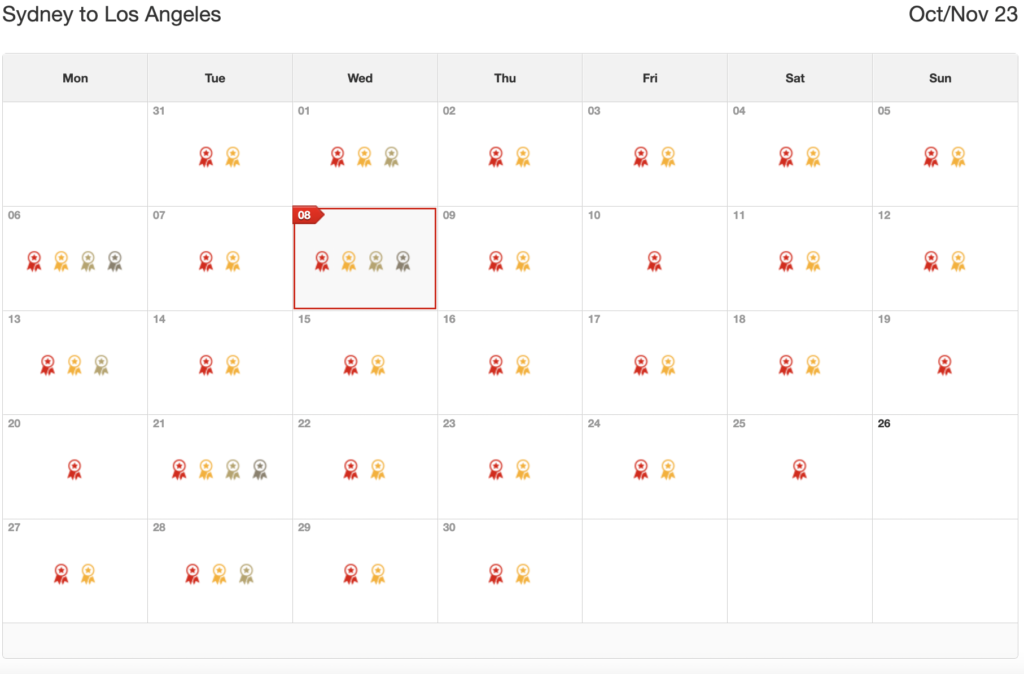 LA Classic Reward Flight Availability November